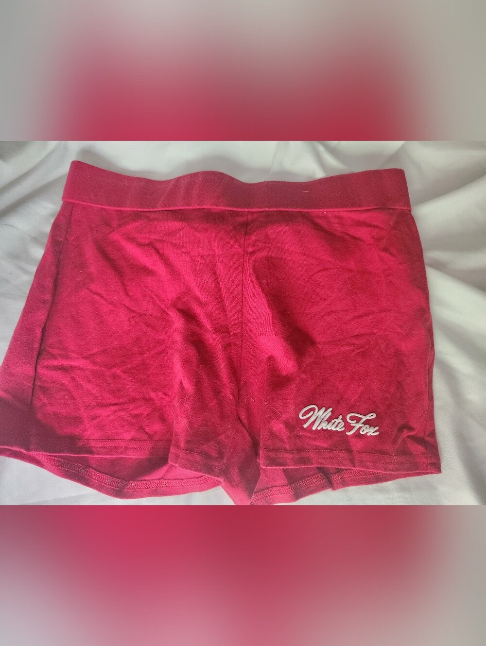 White Fox Boutique Red Booty Shorts with Script Accent